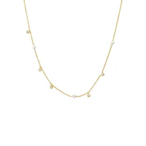 Dainty CZ X Pearl Dangling Necklace