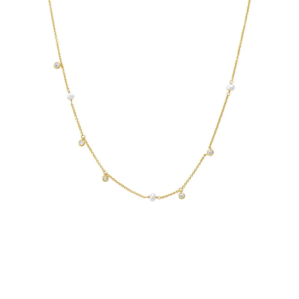 Dainty CZ X Pearl Dangling Necklace