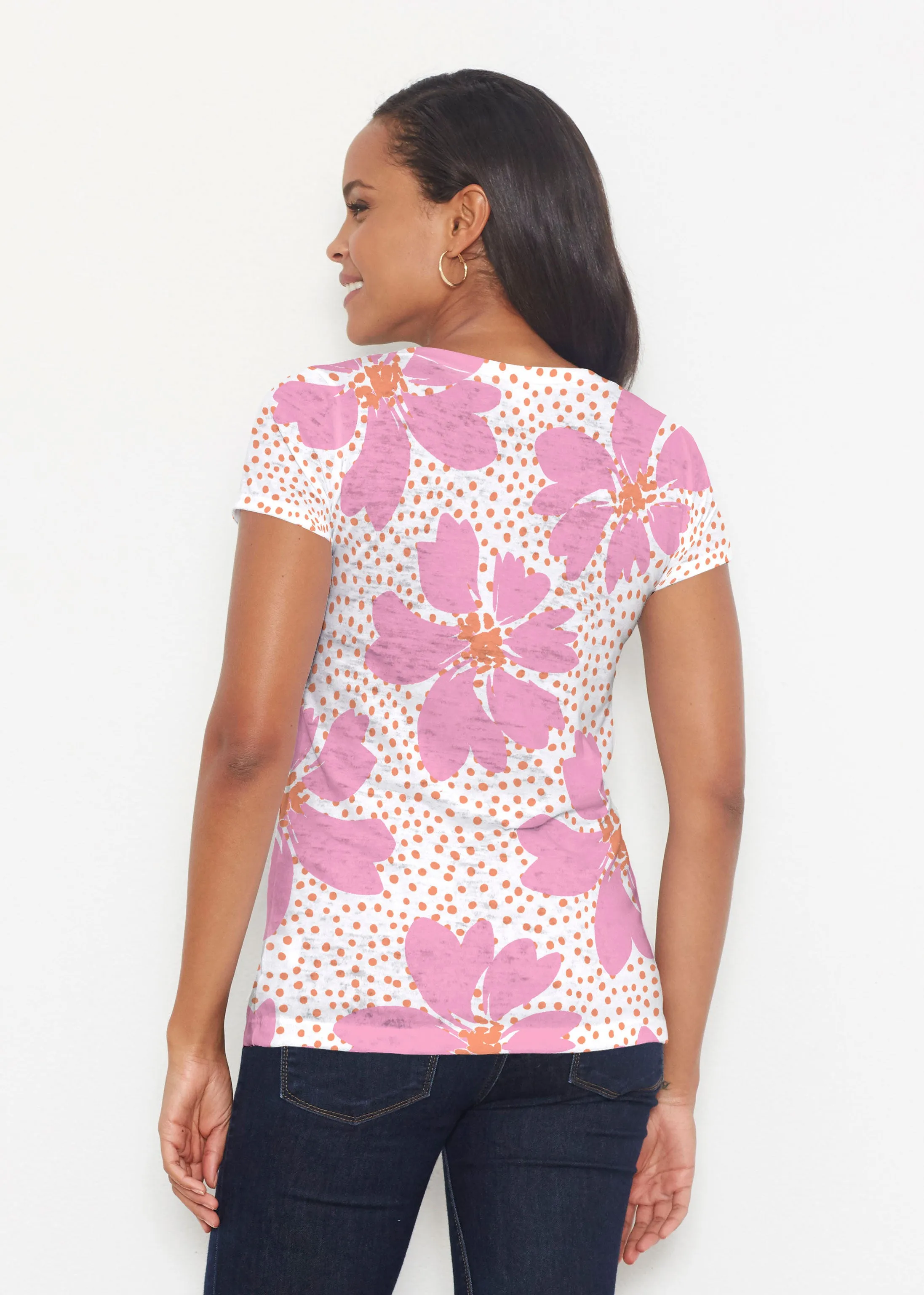 Daisy Dots Pink (8079) ~ Short Sleeve Scoop Shirt
