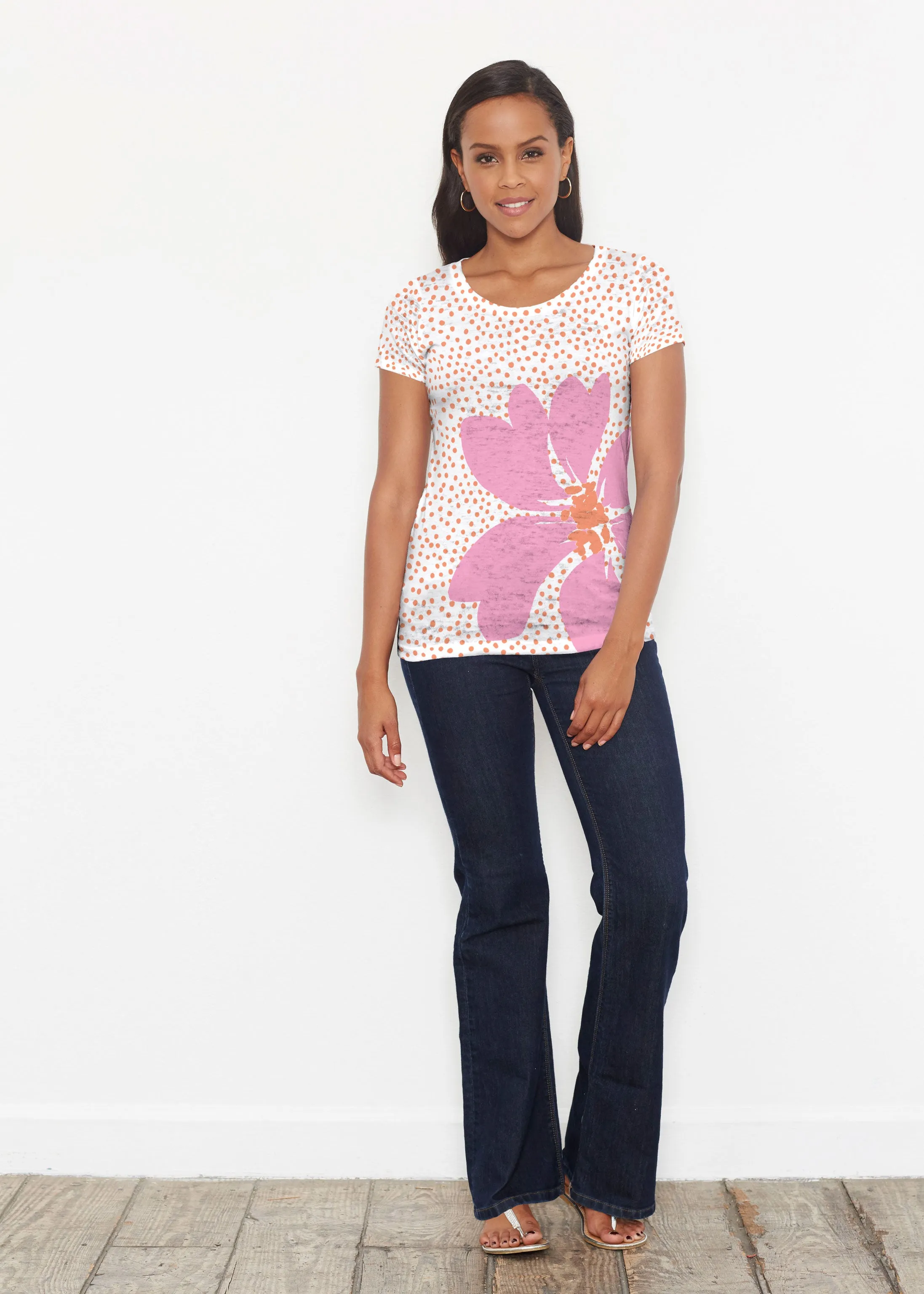 Daisy Dots Pink (8079) ~ Short Sleeve Scoop Shirt