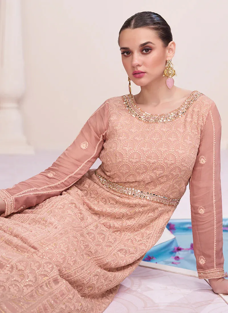 Dark Peach Lucknowi Work Designer Anarkali Suit