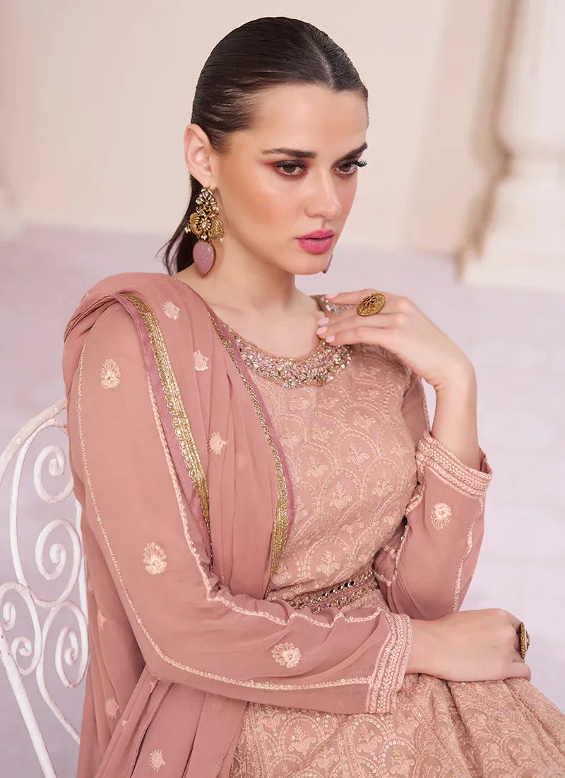Dark Peach Lucknowi Work Designer Anarkali Suit