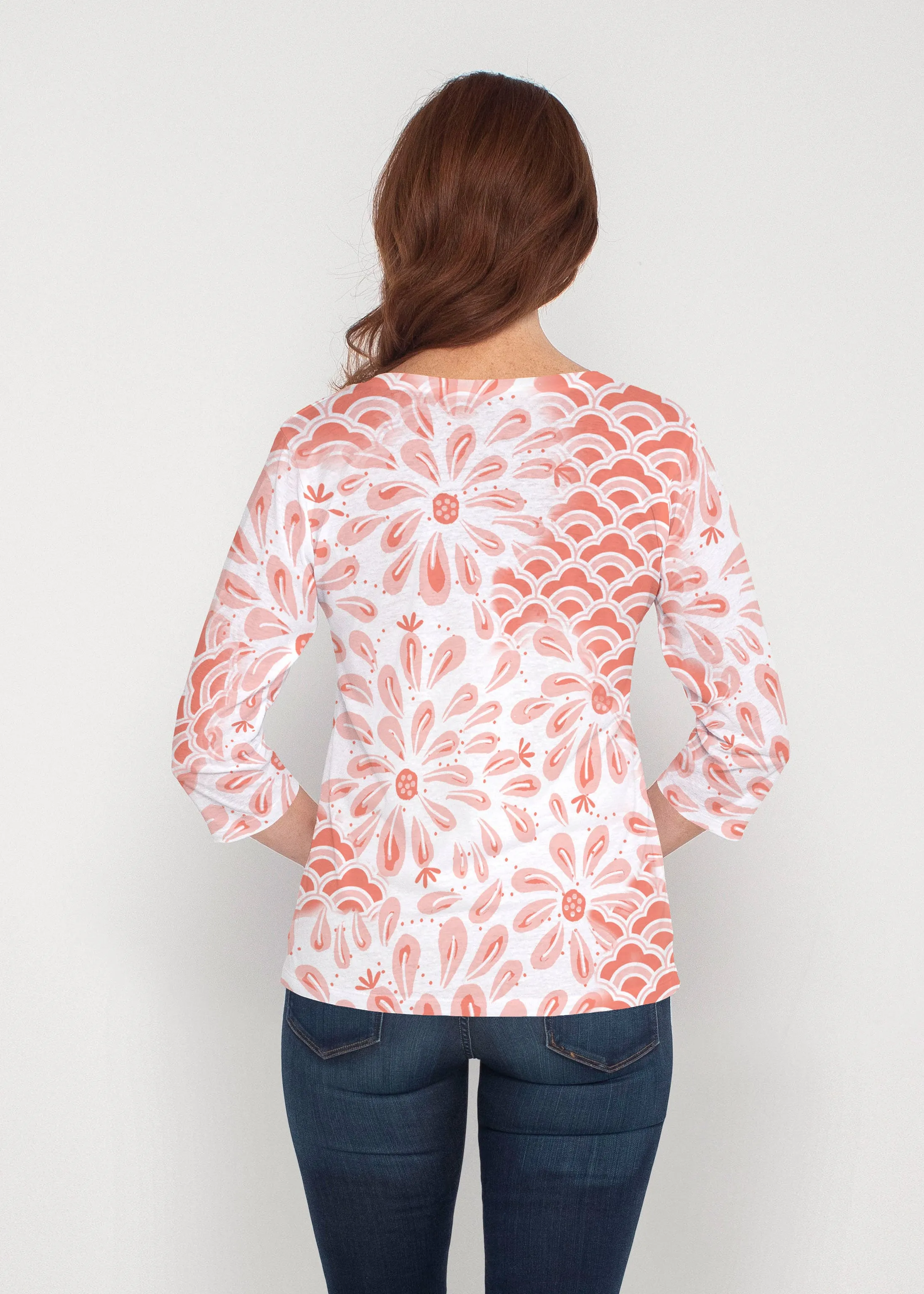 Daybreak Orange (8084) ~ Signature 3/4 Sleeve V-Neck Top