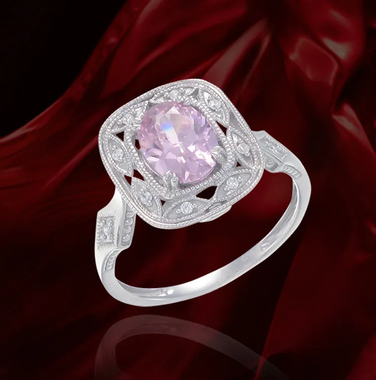 Deco Inspired Pink CZ Ring