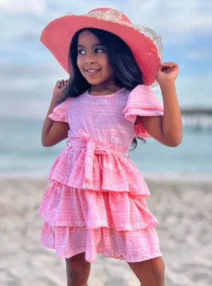 Delicate Twirls Pink Tiered Ruffle Dress