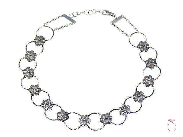 Diamond Flower Design Choker Necklace 18k Gold, 0.70 ctw. By Assor Gioielli