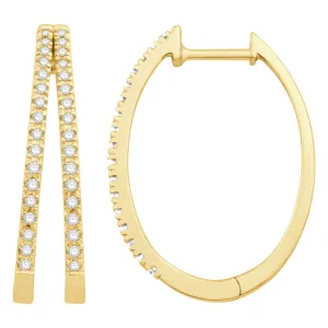 Diamond Split Row Hoop Earrings in Yellow Gold
