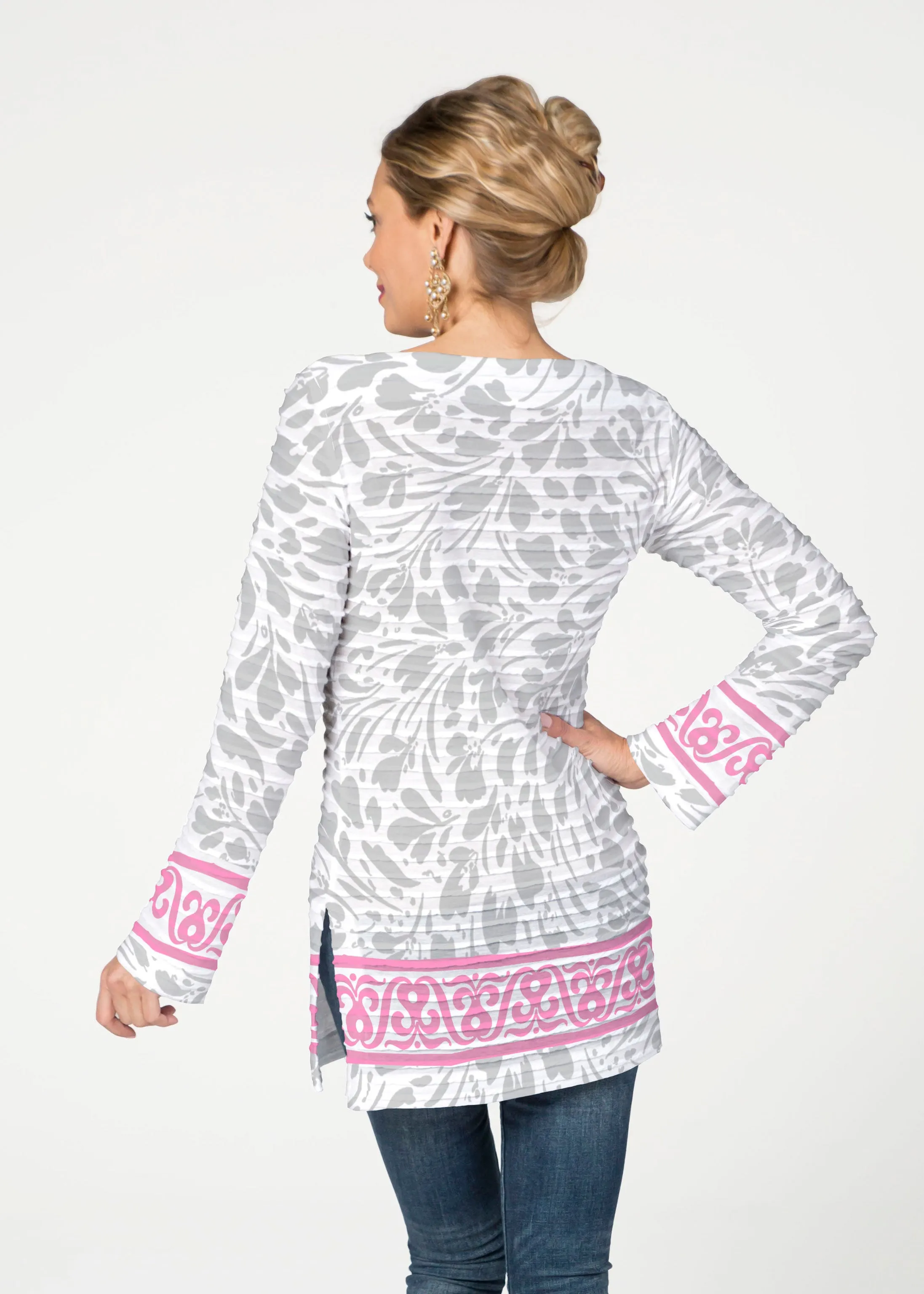 Ditsy Grey (7936) ~ Banded Boatneck Tunic