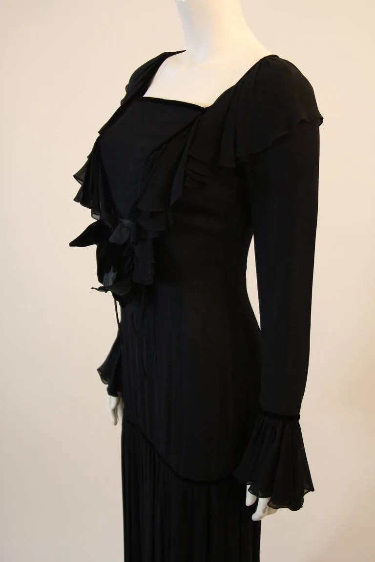 DOLCE & GABBANA Silk and Velvet Trim Dress with Floral Detail Size 40