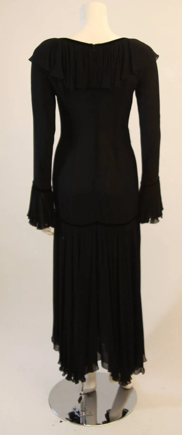 DOLCE & GABBANA Silk and Velvet Trim Dress with Floral Detail Size 40