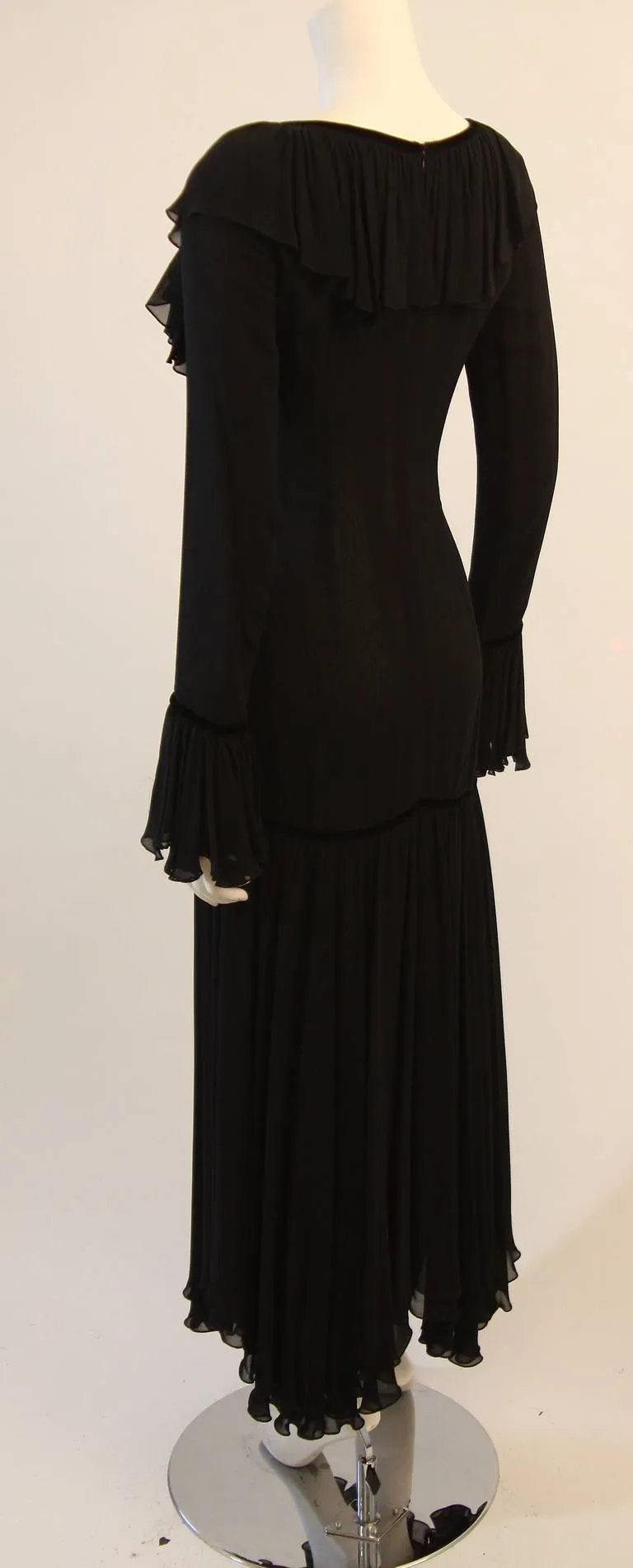 DOLCE & GABBANA Silk and Velvet Trim Dress with Floral Detail Size 40