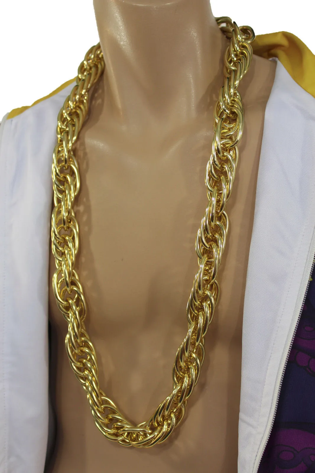 Double Chain Link Chunky Gold Metal Long Necklace
