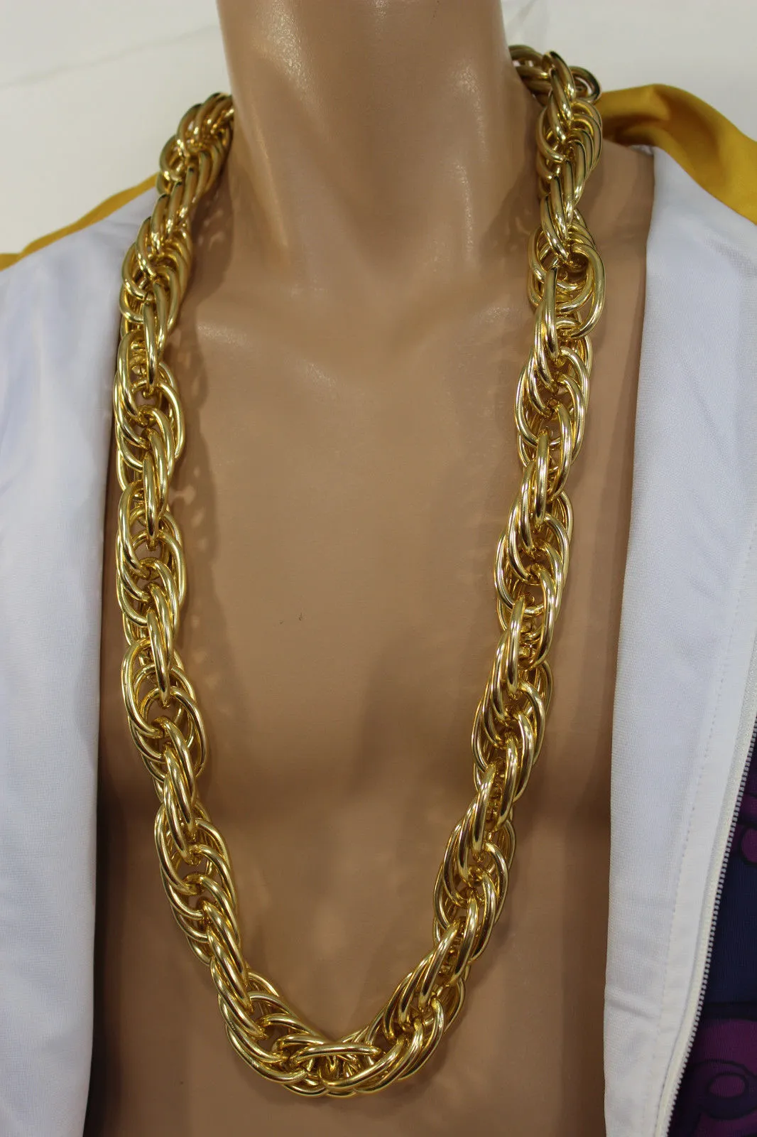 Double Chain Link Chunky Gold Metal Long Necklace