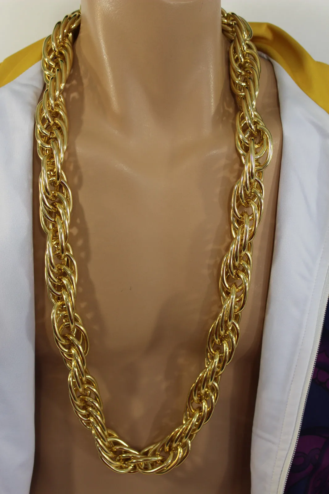 Double Chain Link Chunky Gold Metal Long Necklace
