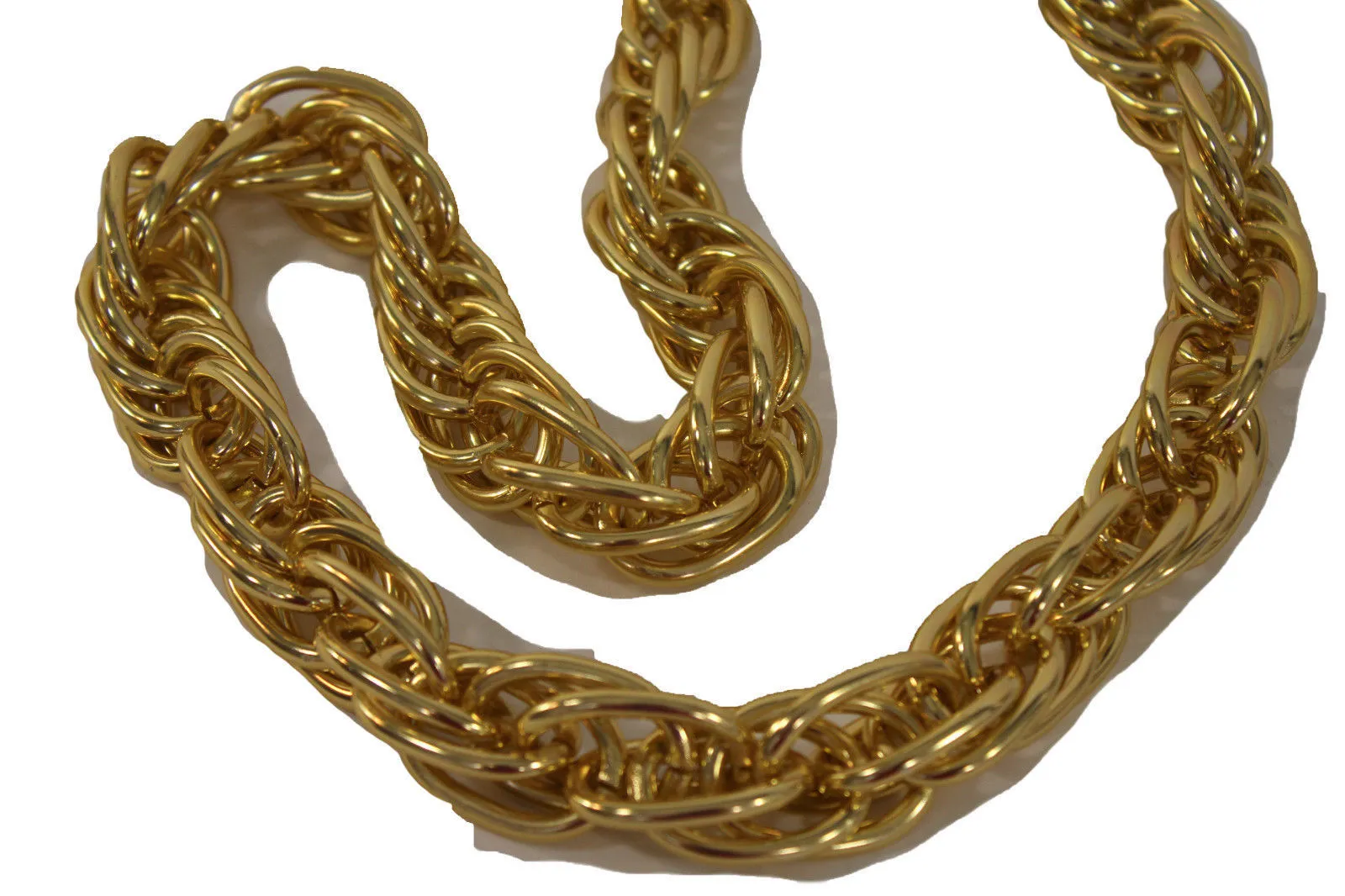 Double Chain Link Chunky Gold Metal Long Necklace
