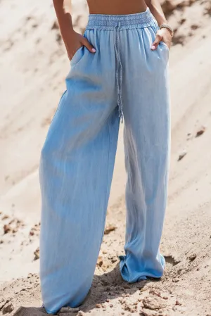 Drawstring Elastic Waist Wide Leg Jeans