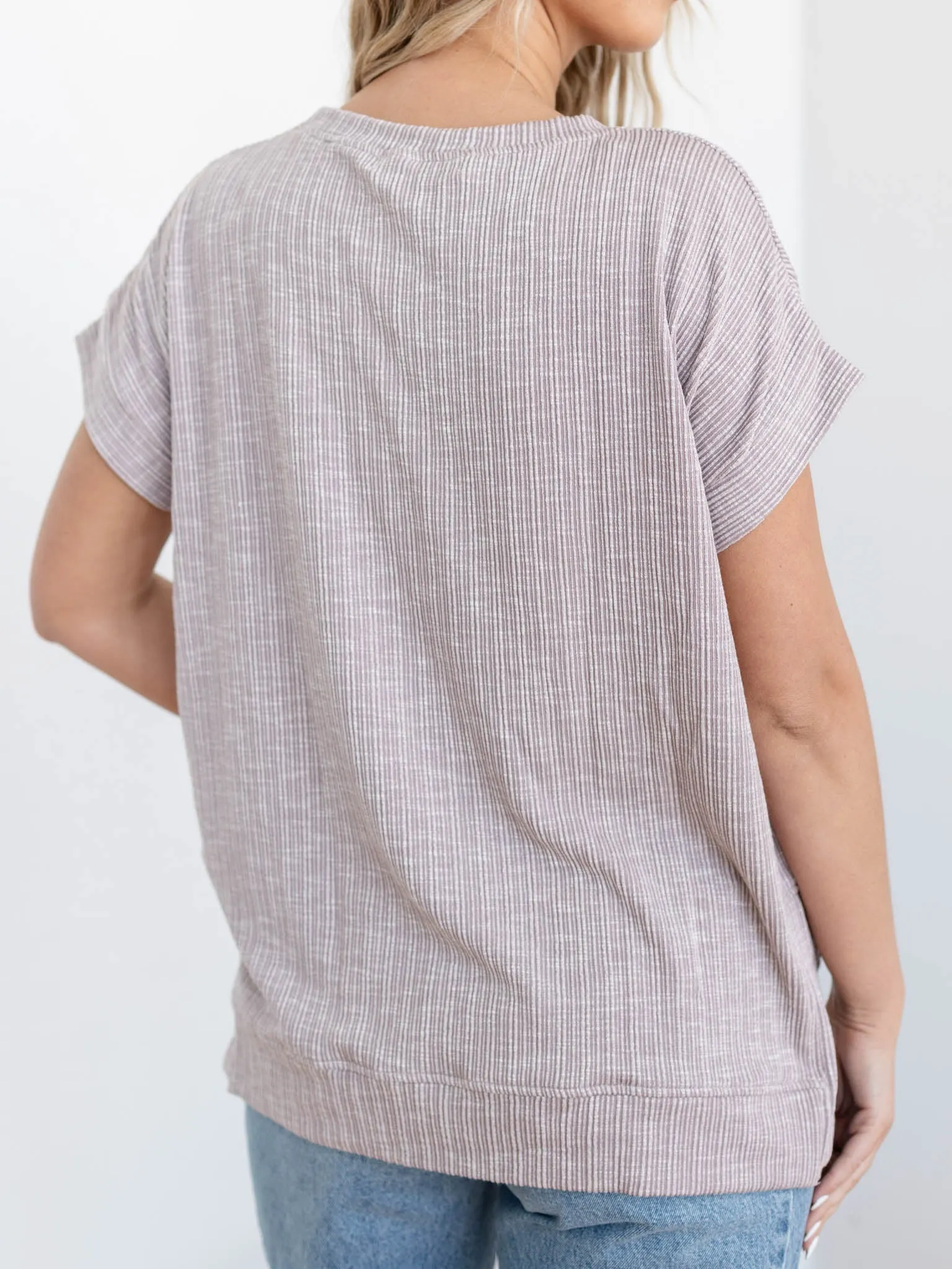 Drop Shoulder Short Sleeve Rib Knit Top