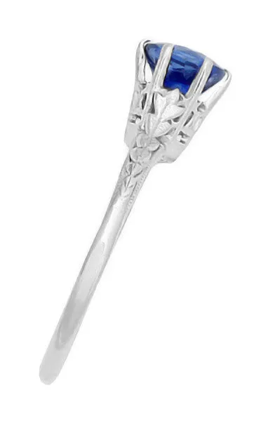 Edwardian High Set Solitaire Blue Sapphire Engagement Ring in Platinum