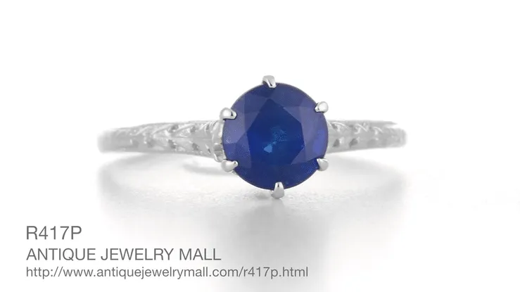 Edwardian High Set Solitaire Blue Sapphire Engagement Ring in Platinum