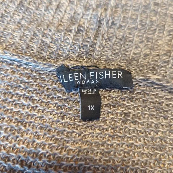 Eileen Fisher Cardigan Duster Sweater Womens 1X Brown Linen Open Lightweight