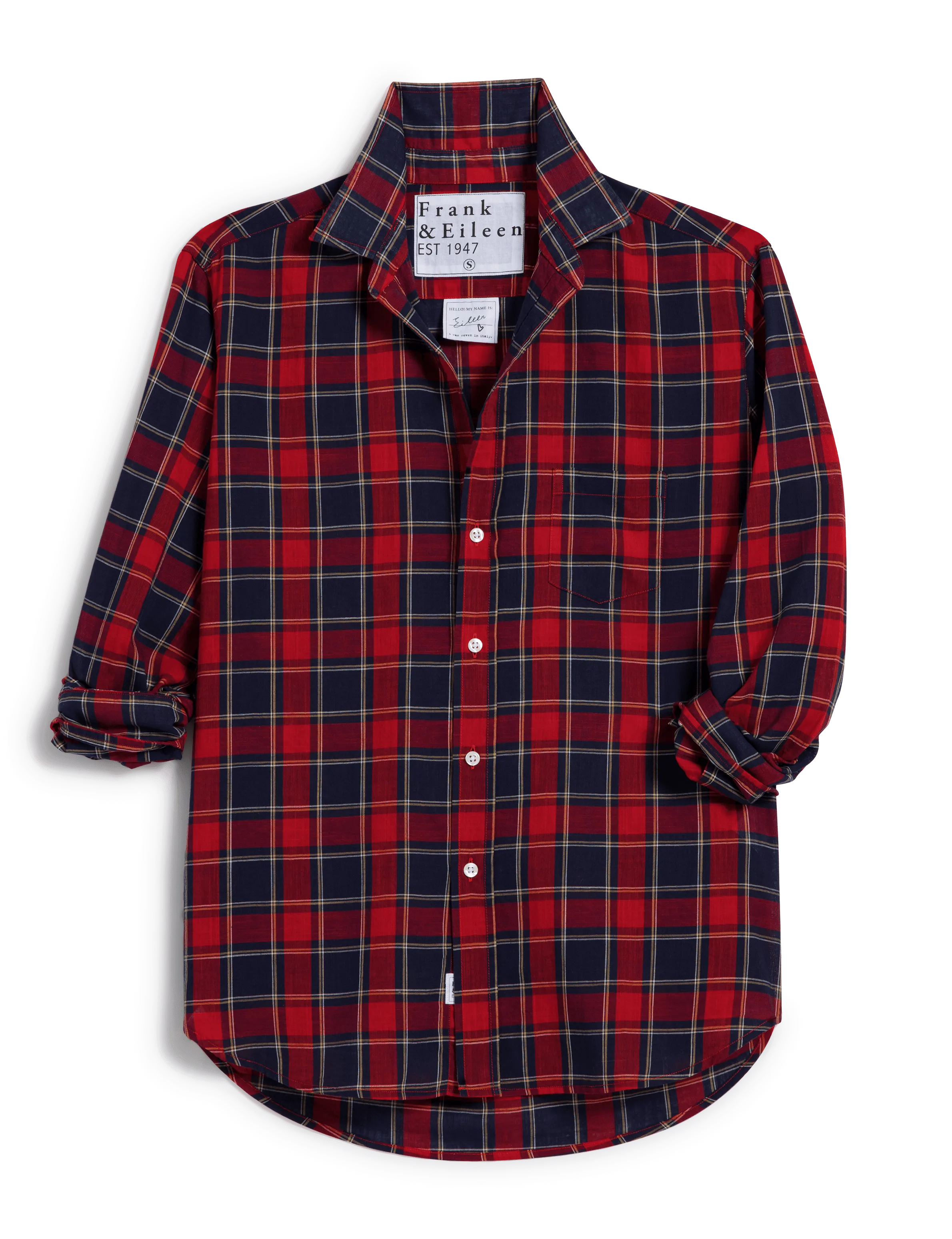 EILEEN Red and Navy with White Plaid, Italian Flannel