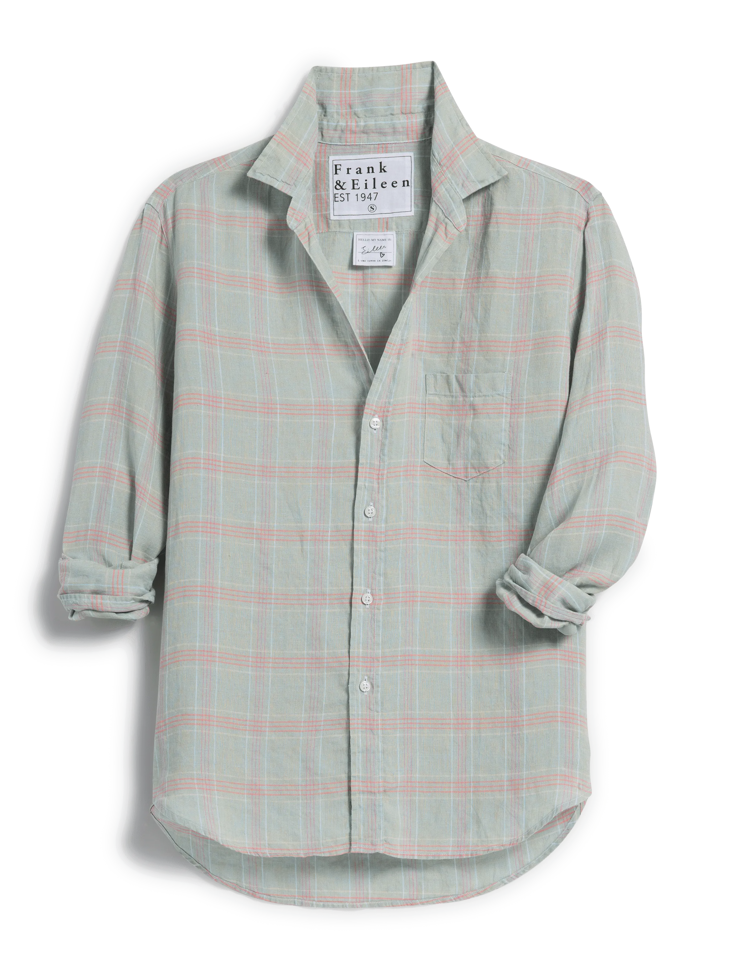 EILEEN Seafoam and Pink Plaid, Italian Classic Linen