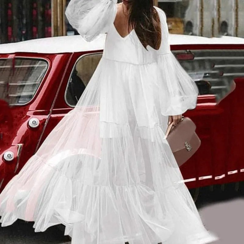 Elegant Vintage Lace Fairy Dress Long Sleeve Long Chic Party Dress