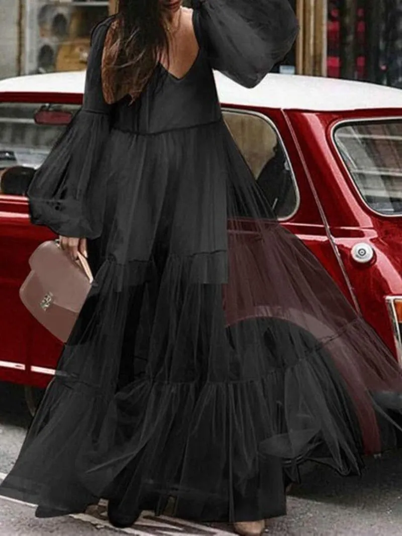 Elegant Vintage Lace Fairy Dress Long Sleeve Long Chic Party Dress