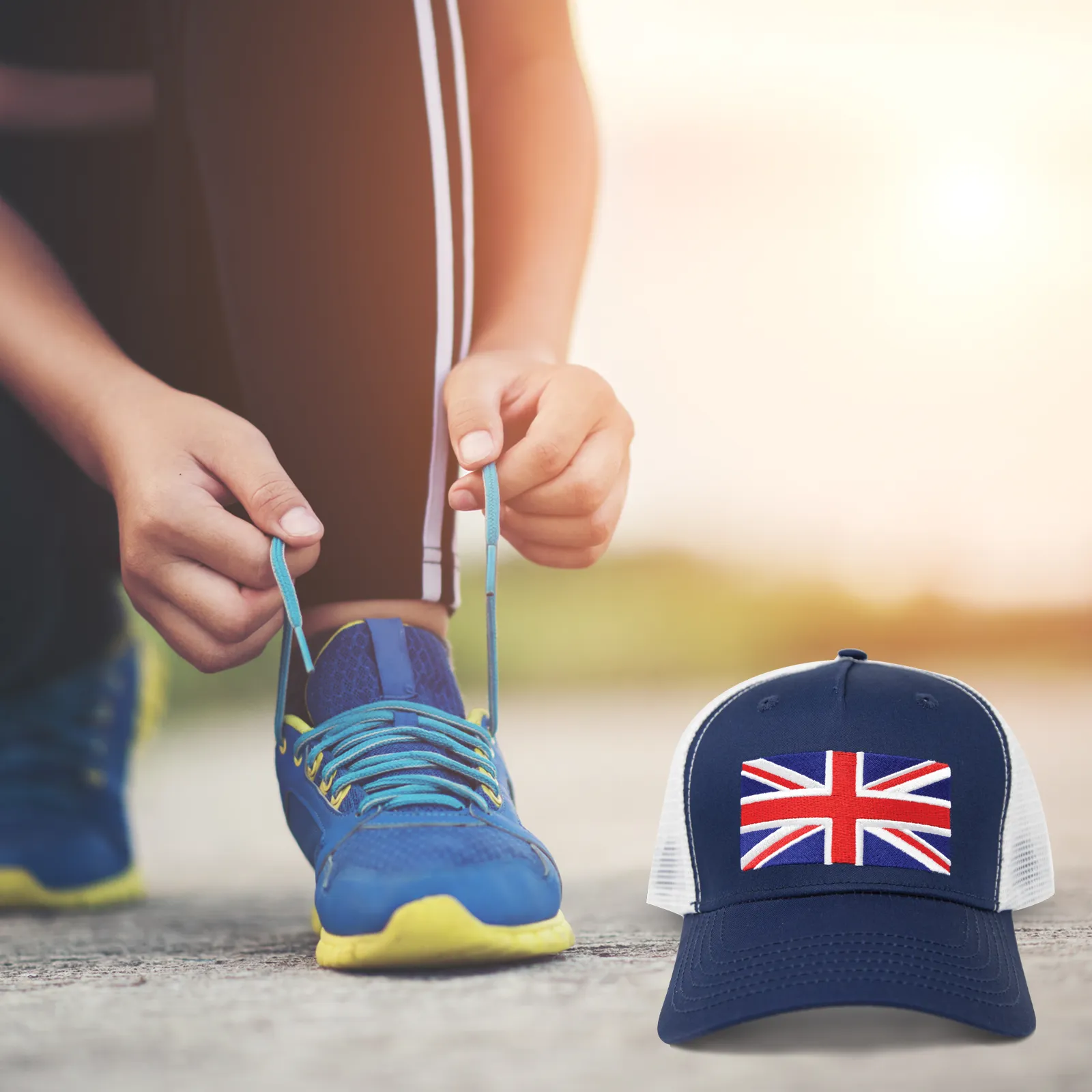 England Britain Flag Trucker Baseball Snapback Hat (Navy White) - International Tie