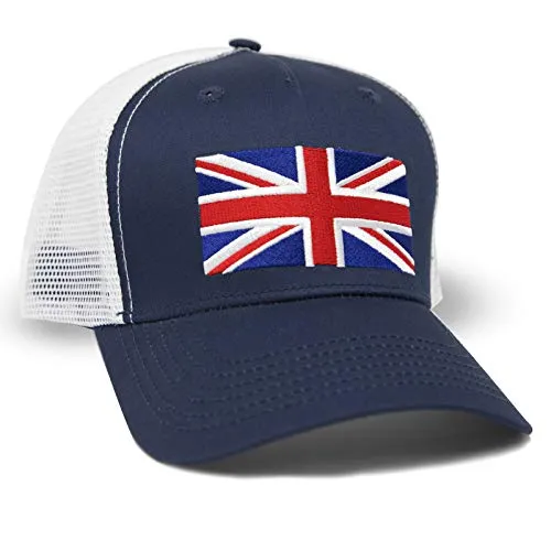 England Britain Flag Trucker Baseball Snapback Hat (Navy White) - International Tie