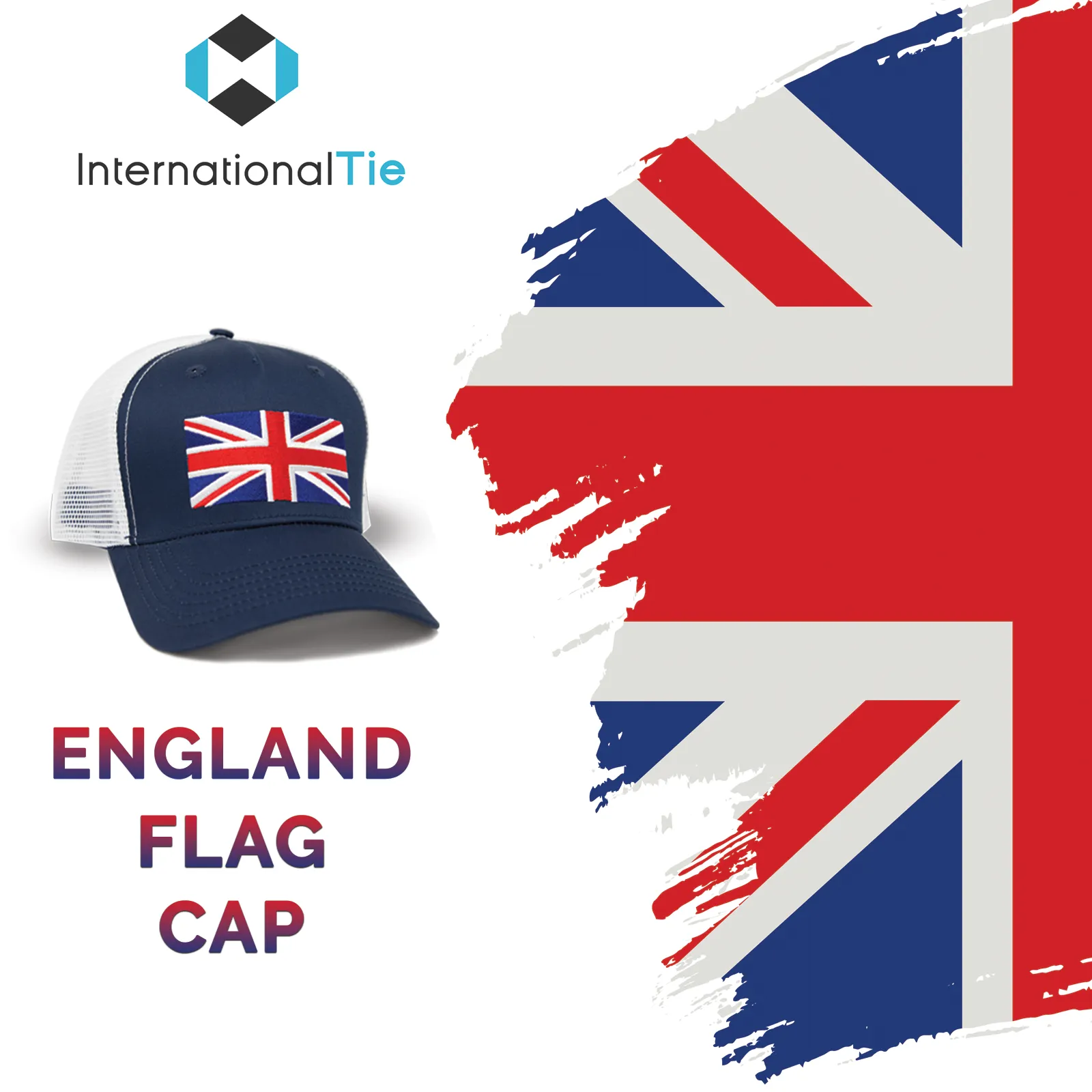 England Britain Flag Trucker Baseball Snapback Hat (Navy White) - International Tie