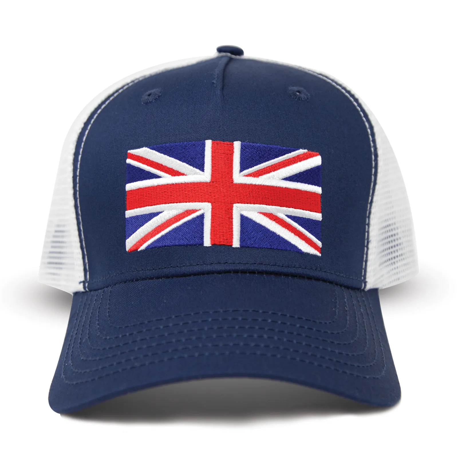 England Britain Flag Trucker Baseball Snapback Hat (Navy White) - International Tie