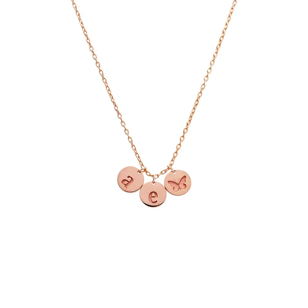 Engraved Initials X Butterfly Dangling Pendant Necklace