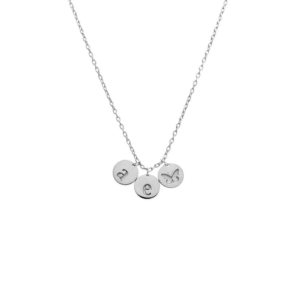 Engraved Initials X Butterfly Dangling Pendant Necklace