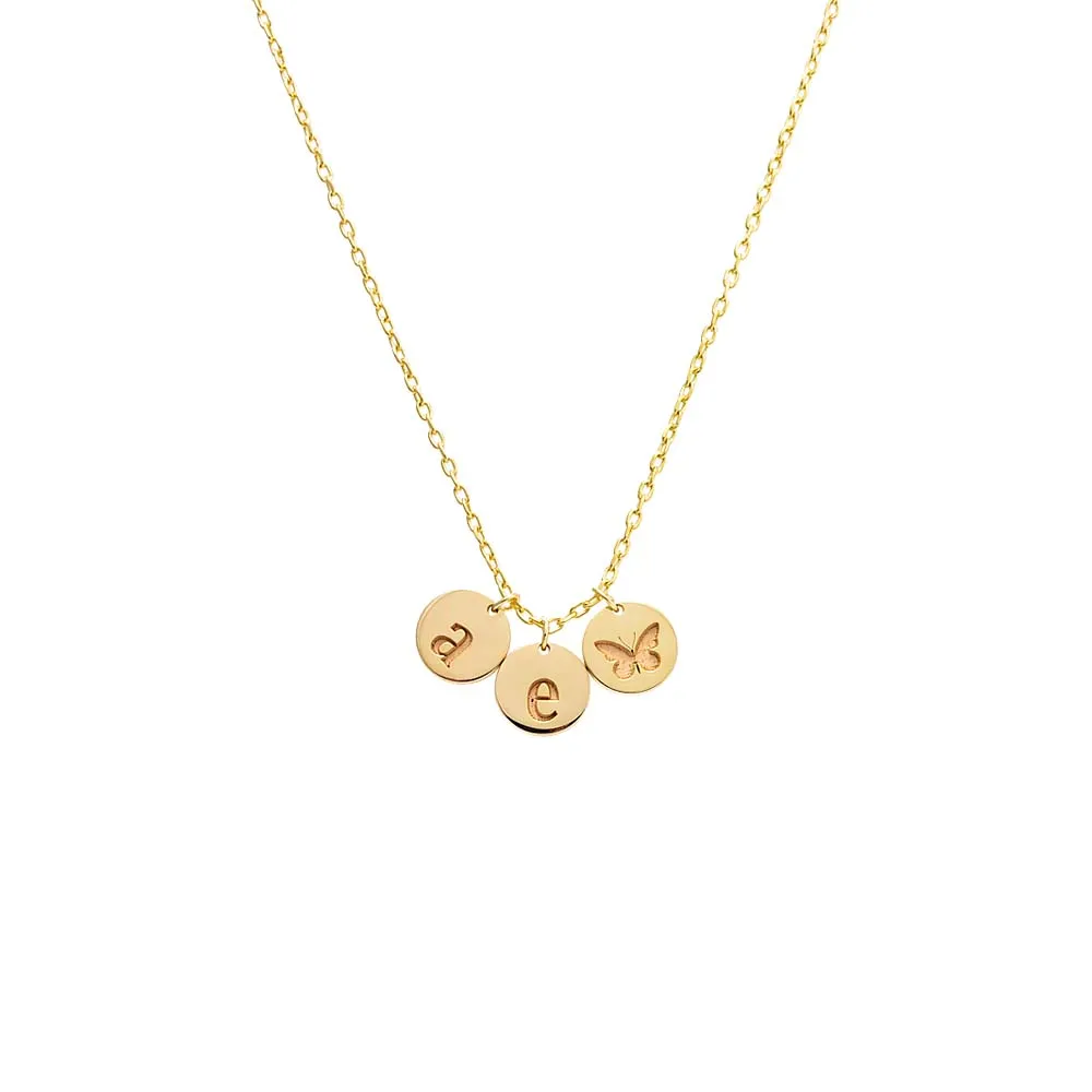 Engraved Initials X Butterfly Dangling Pendant Necklace