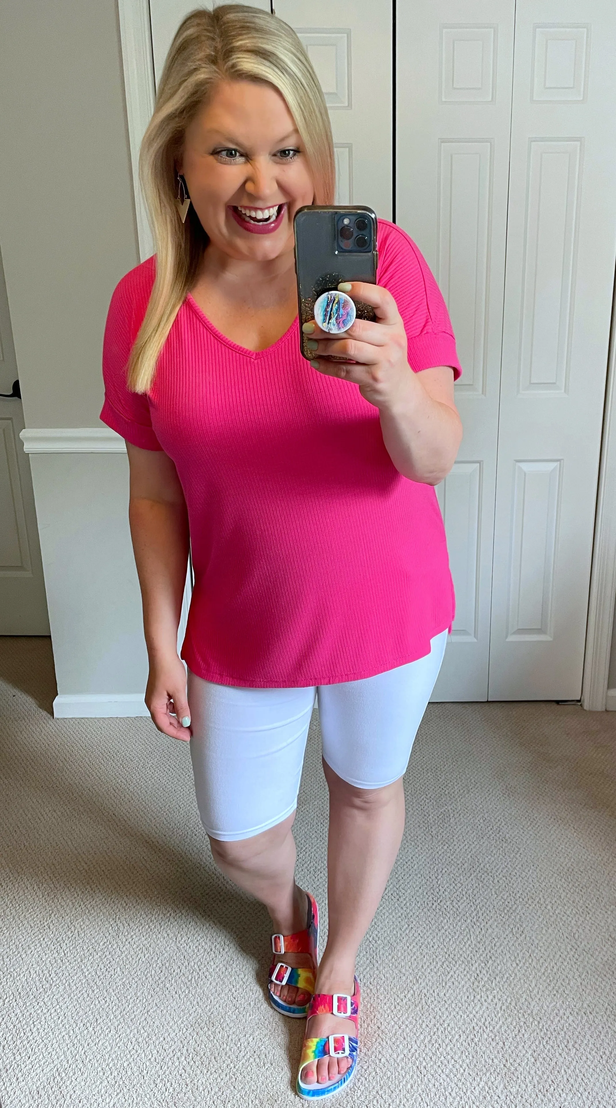 Essential Ribbed Tee in Hot Pink