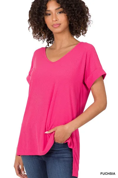 Essential Ribbed Tee in Hot Pink