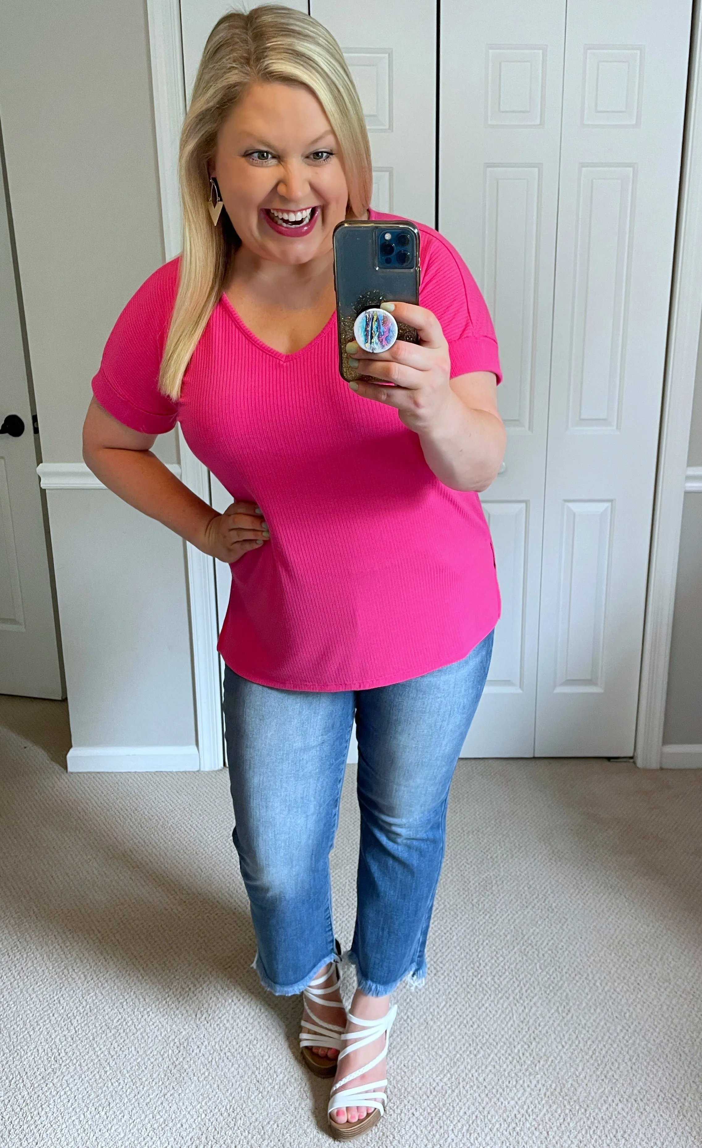 Essential Ribbed Tee in Hot Pink