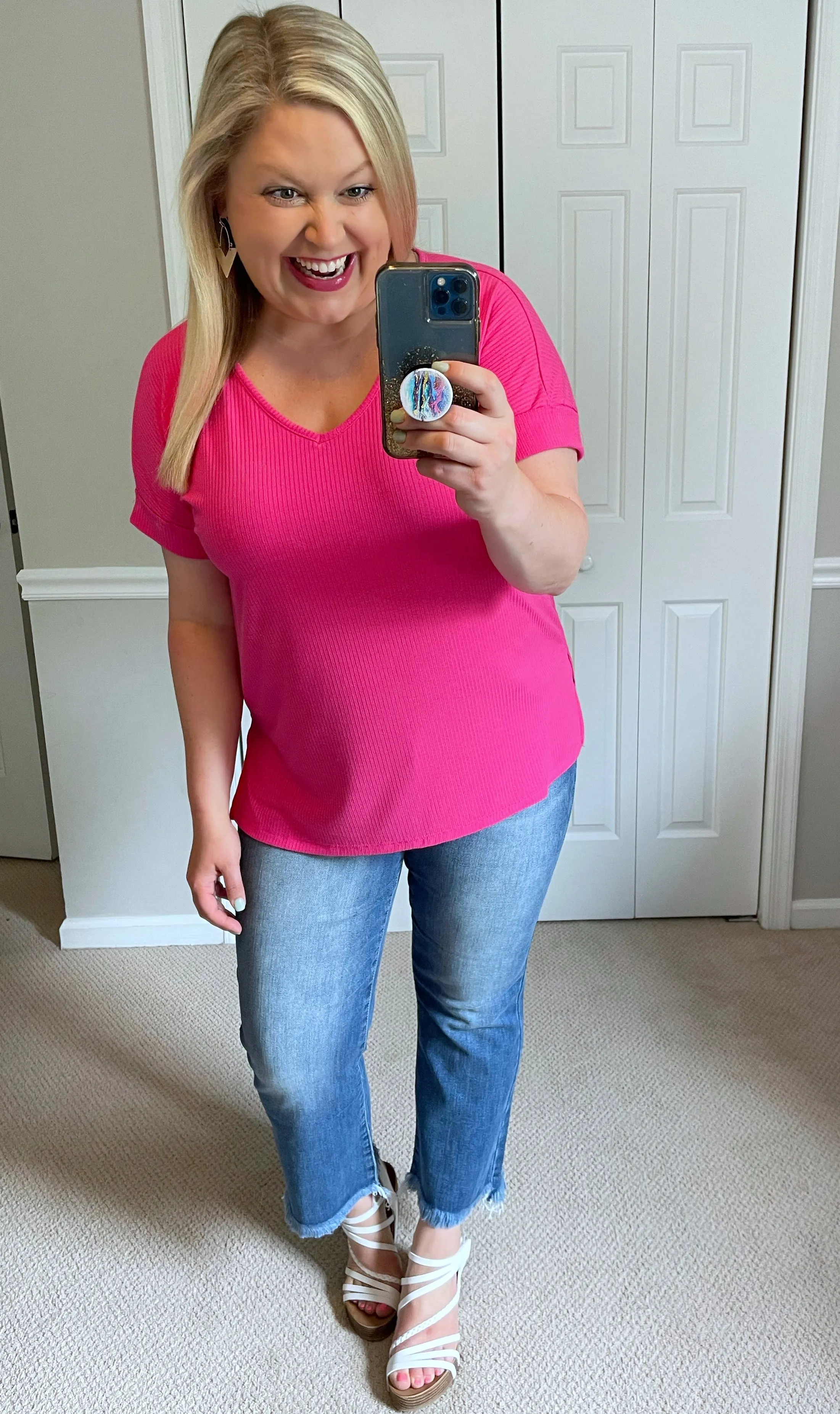 Essential Ribbed Tee in Hot Pink