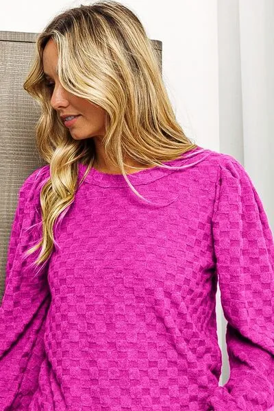 Evan Round Neck Brushed Checker Top