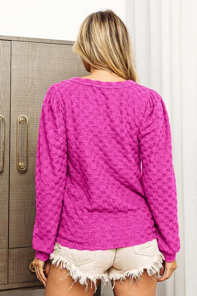 Evan Round Neck Brushed Checker Top