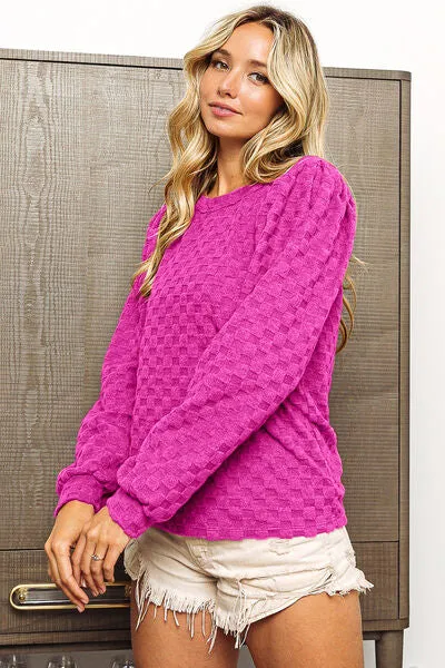 Evan Round Neck Brushed Checker Top