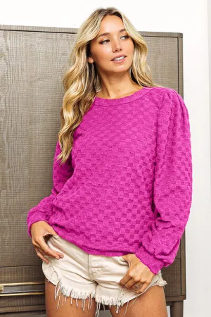 Evan Round Neck Brushed Checker Top