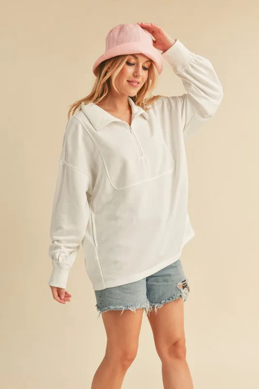 Exposed Seam Half Zip Drop Shoulder Sweatshirt