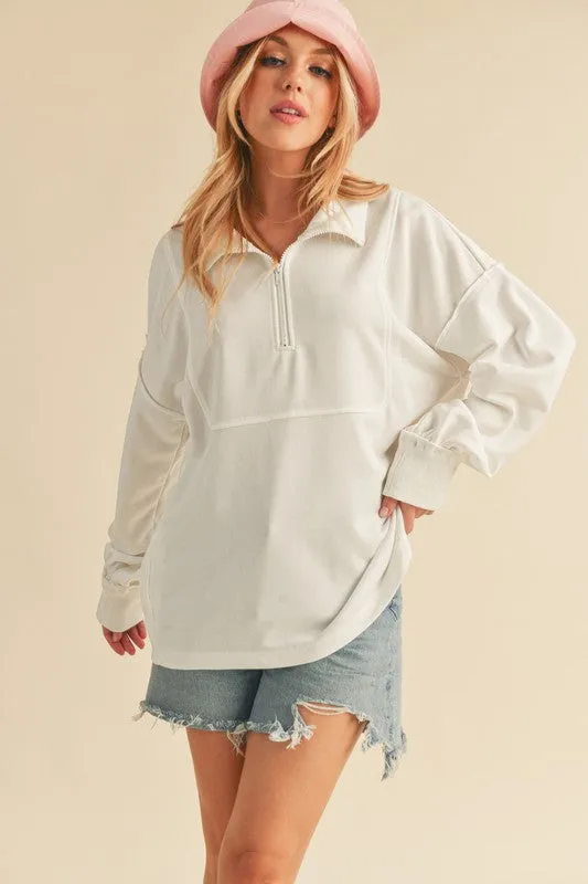 Exposed Seam Half Zip Drop Shoulder Sweatshirt