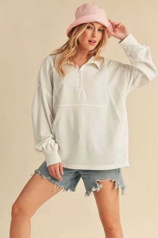Exposed Seam Half Zip Drop Shoulder Sweatshirt