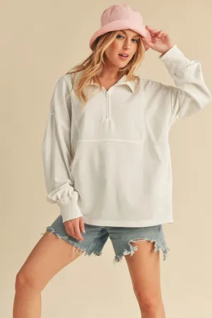 Exposed Seam Half Zip Drop Shoulder Sweatshirt