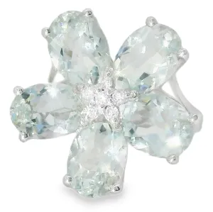 Fabulous 18K White Gold Diamond Aquamarine Floral Ring
