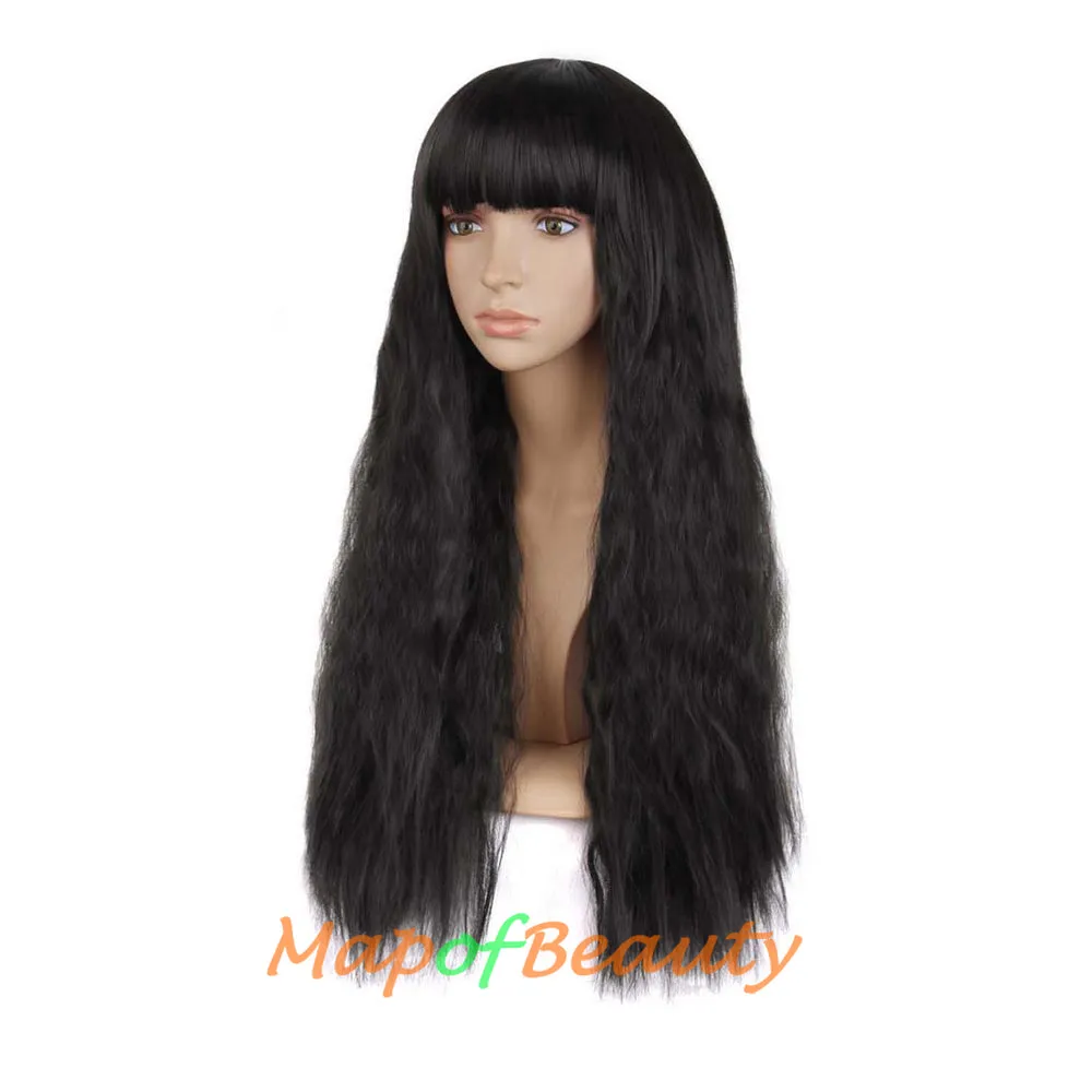 Fashion Flat Bangs Long Lace Front Wigs Heat Resistant Ordinary Wigs