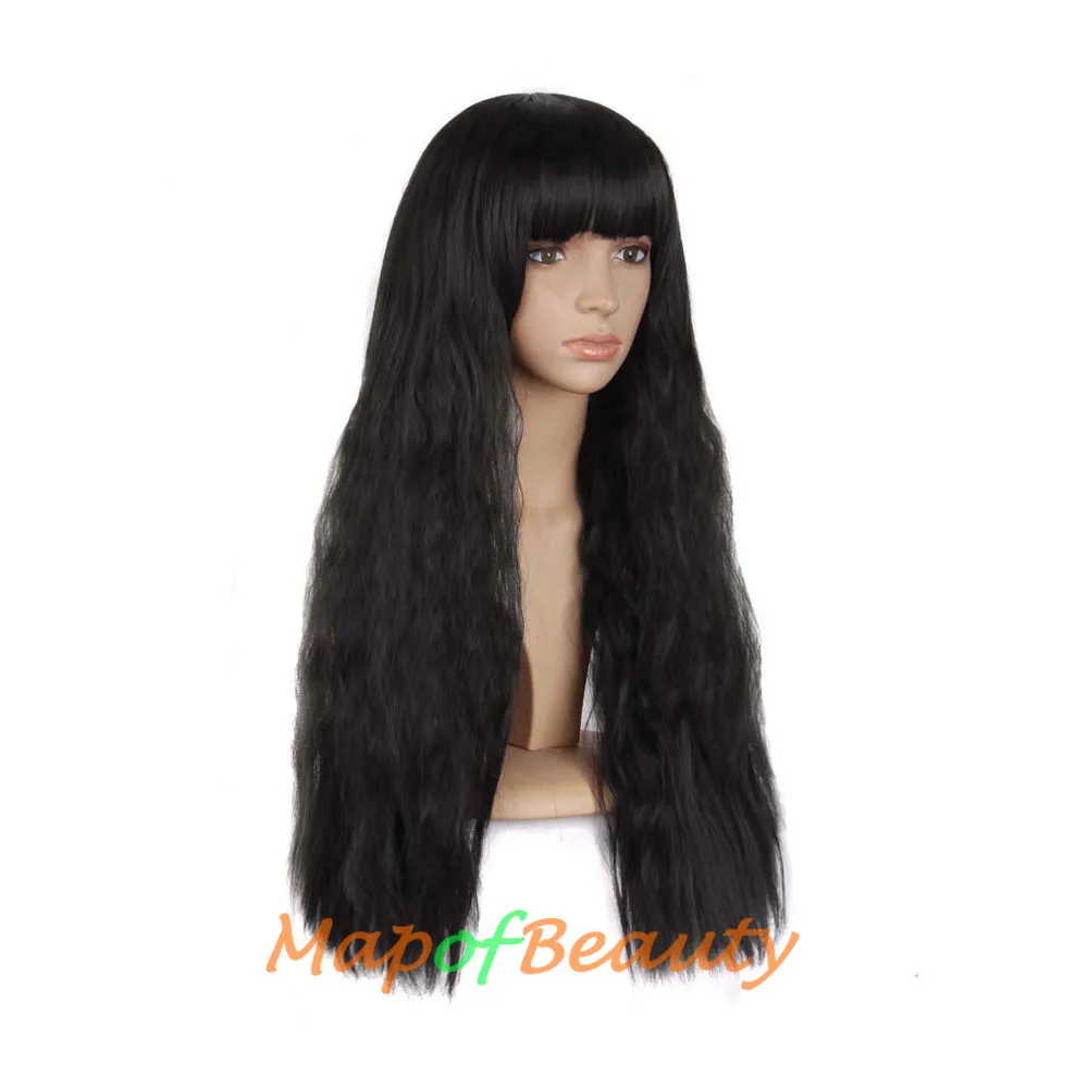 Fashion Flat Bangs Long Lace Front Wigs Heat Resistant Ordinary Wigs